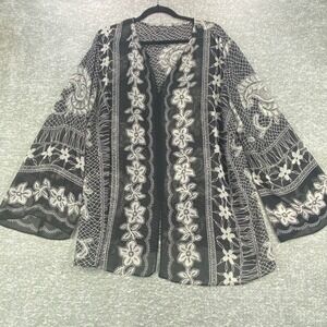 Black White‎ Womens Floral Sheer Kimono Duster Cover Up Lightweight Bohemian